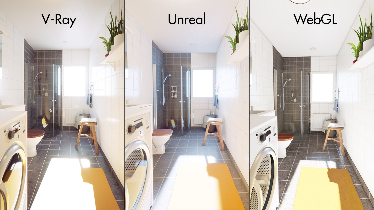 Comparison between Vray, Unreal, and WebGL
